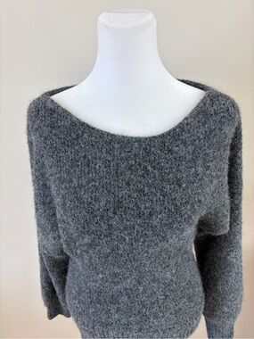 Meshki Heather Gray Off-the-Shoulder Fuzzy Sweater